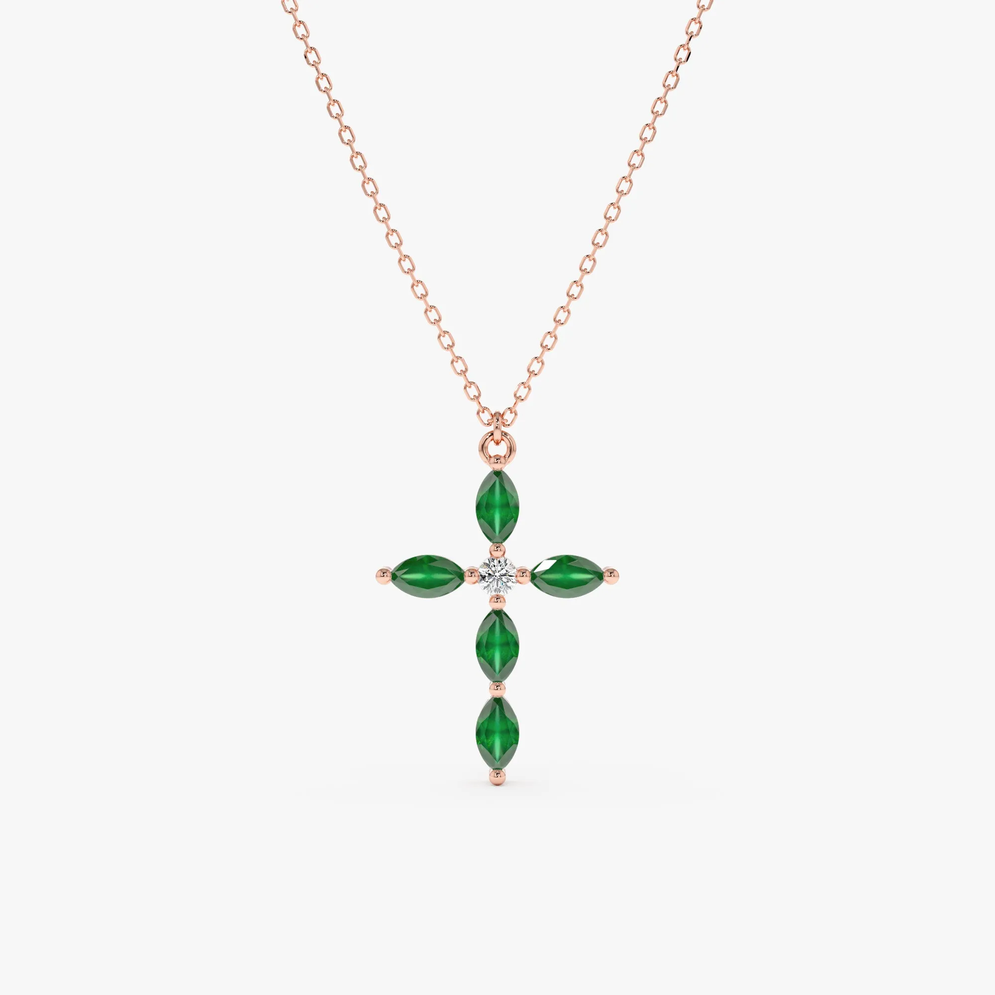 Marquise Emerald Cross Necklace, Aida