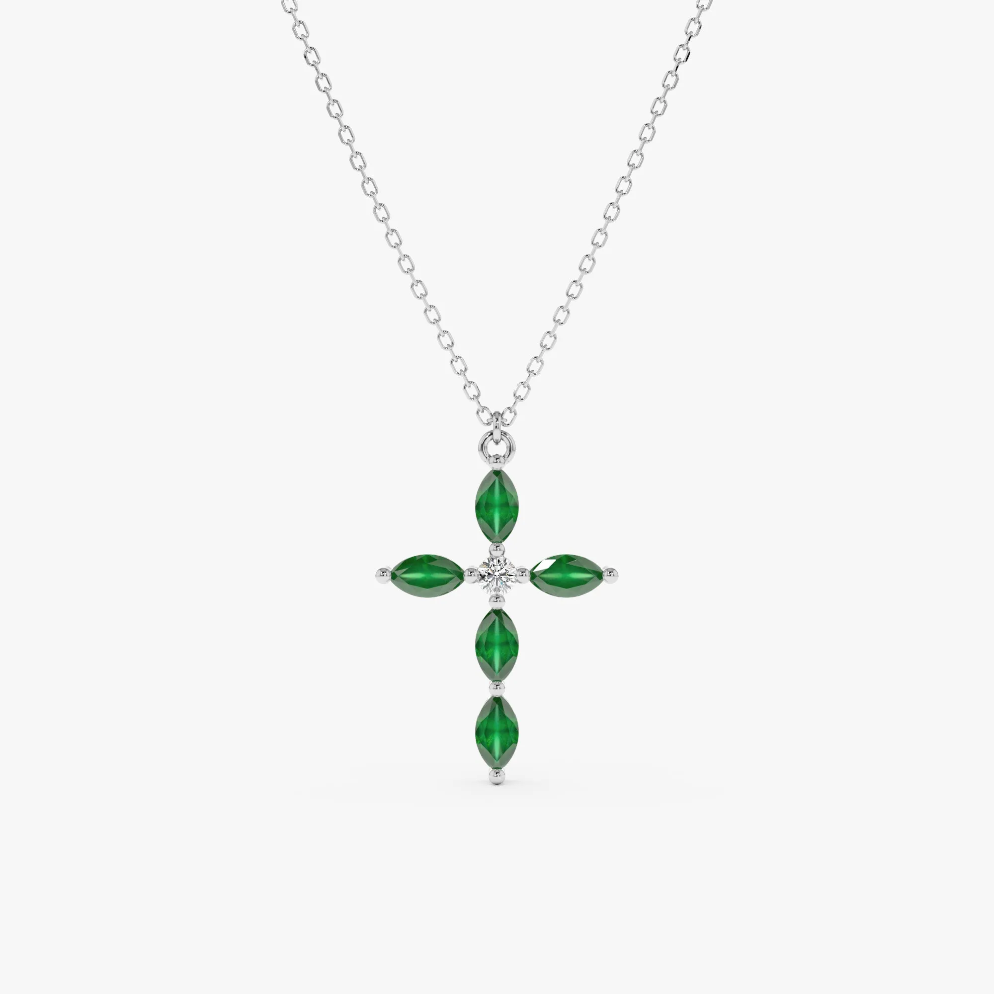 Marquise Emerald Cross Necklace, Aida