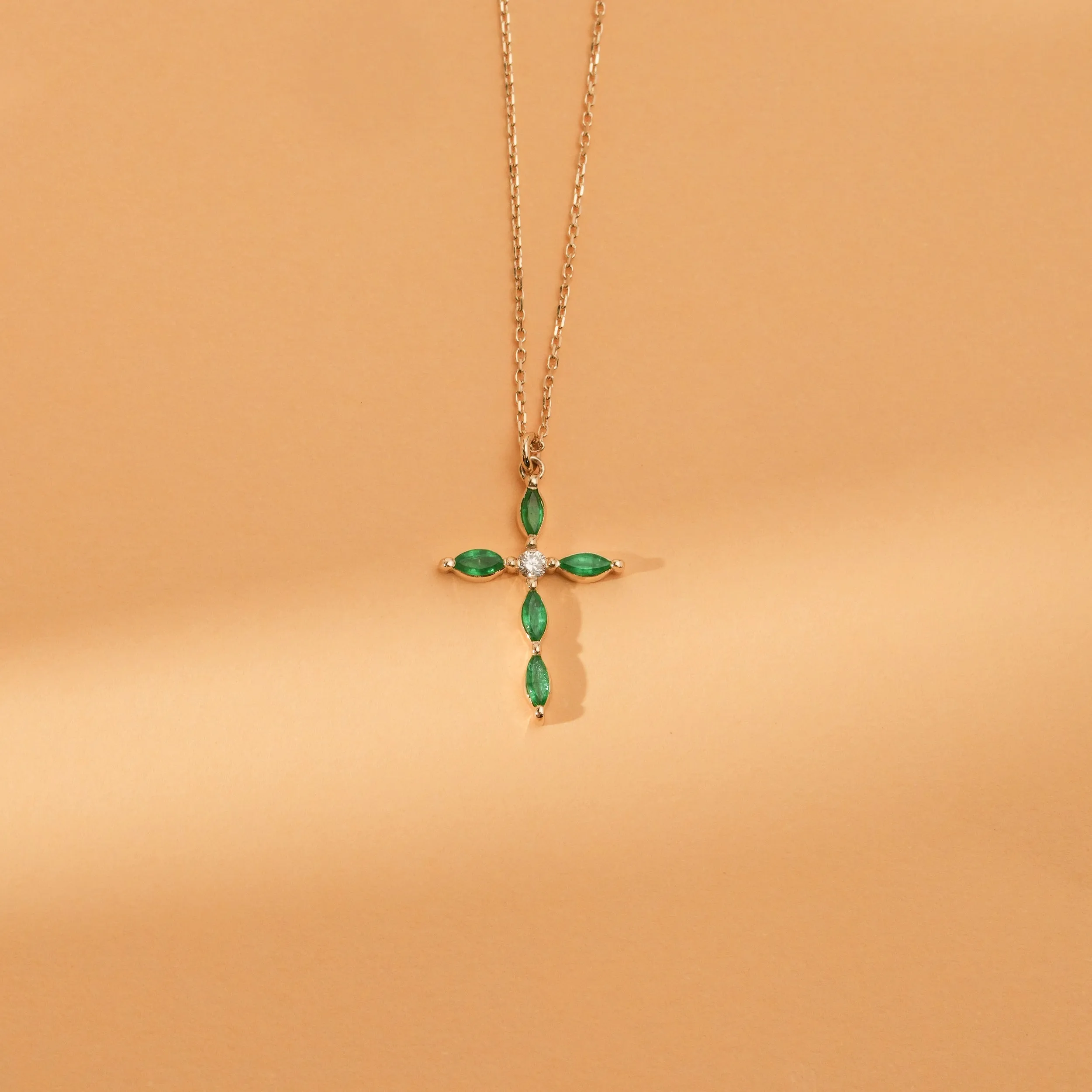 Marquise Emerald Cross Necklace, Aida