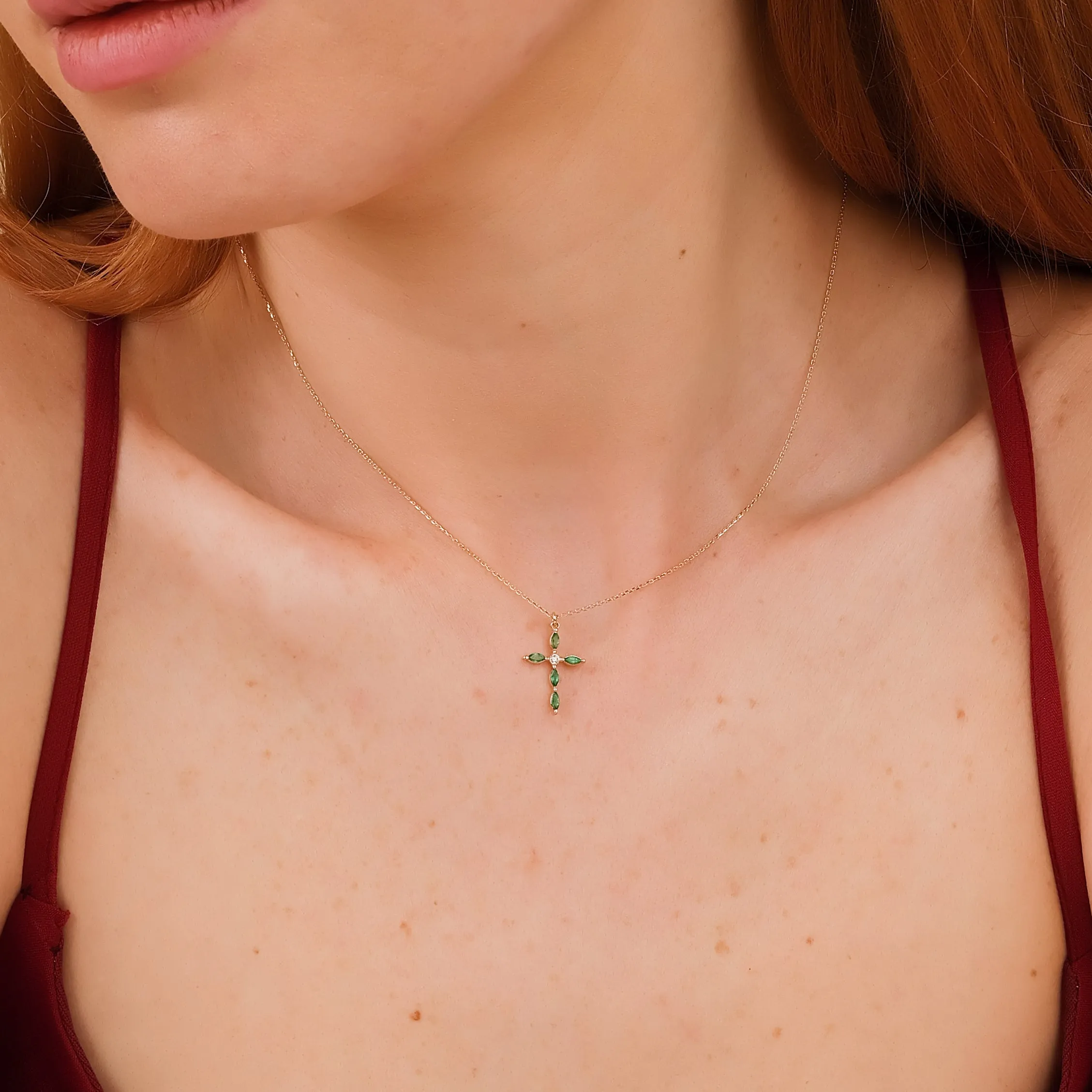 Marquise Emerald Cross Necklace, Aida