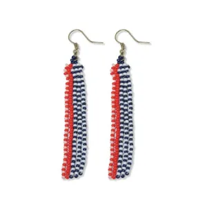 Melissa Speckled Border With Solid Beaded Fringe Earrings - Poppy