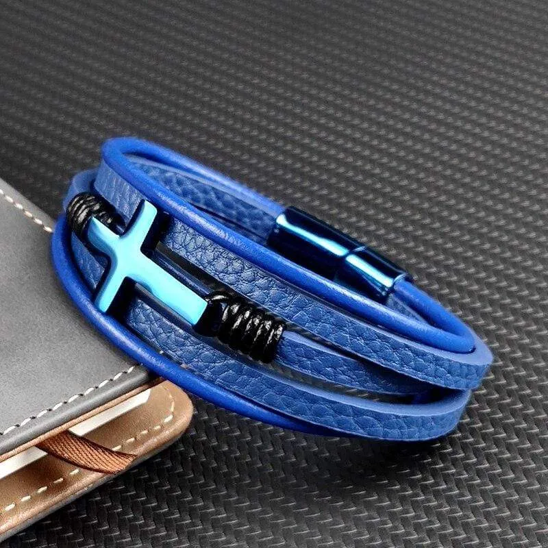 Men's Cross Bracelet <br> Blue Cross