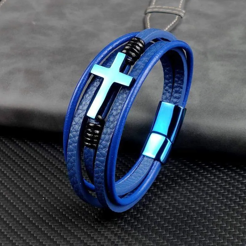 Men's Cross Bracelet <br> Blue Cross