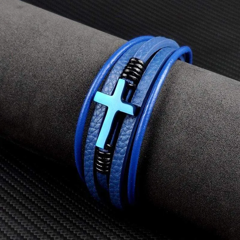 Men's Cross Bracelet <br> Blue Cross