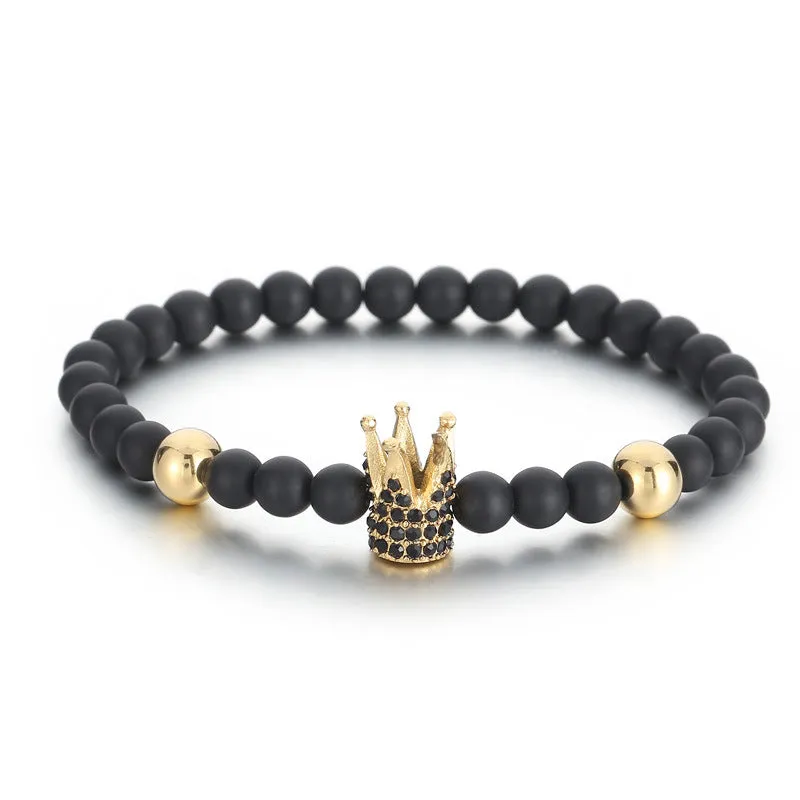 Men's Crown Bracelet with Black Agate and Tiger's Eye – Elegant Masonic Design