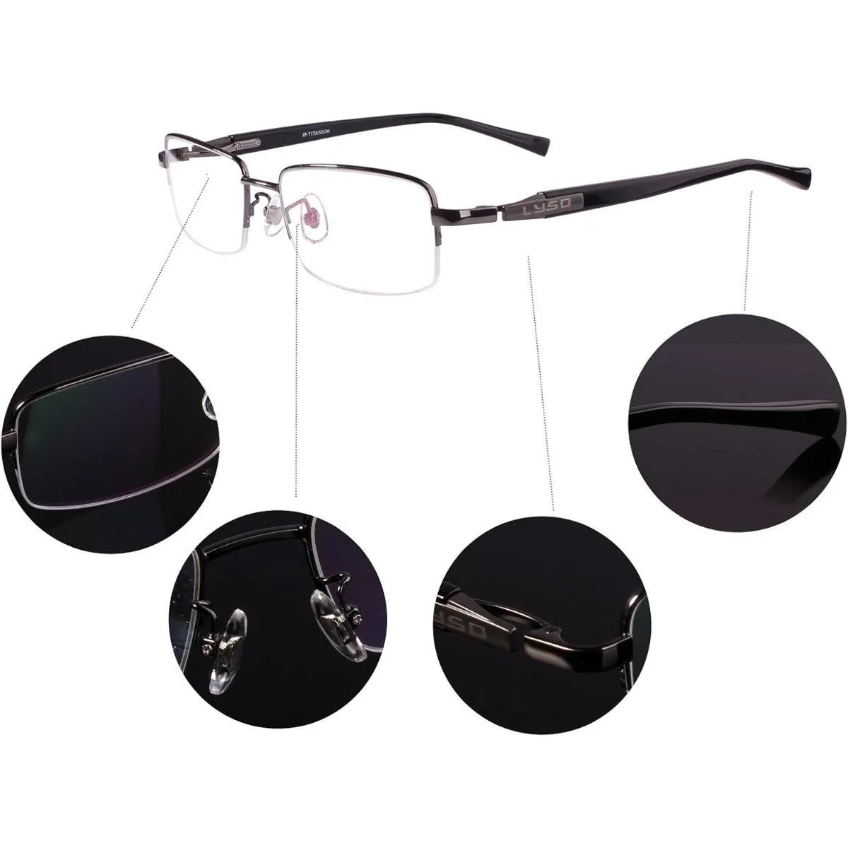 Men's Titanium Wide Half Rim Eyeglasses - Model A9910