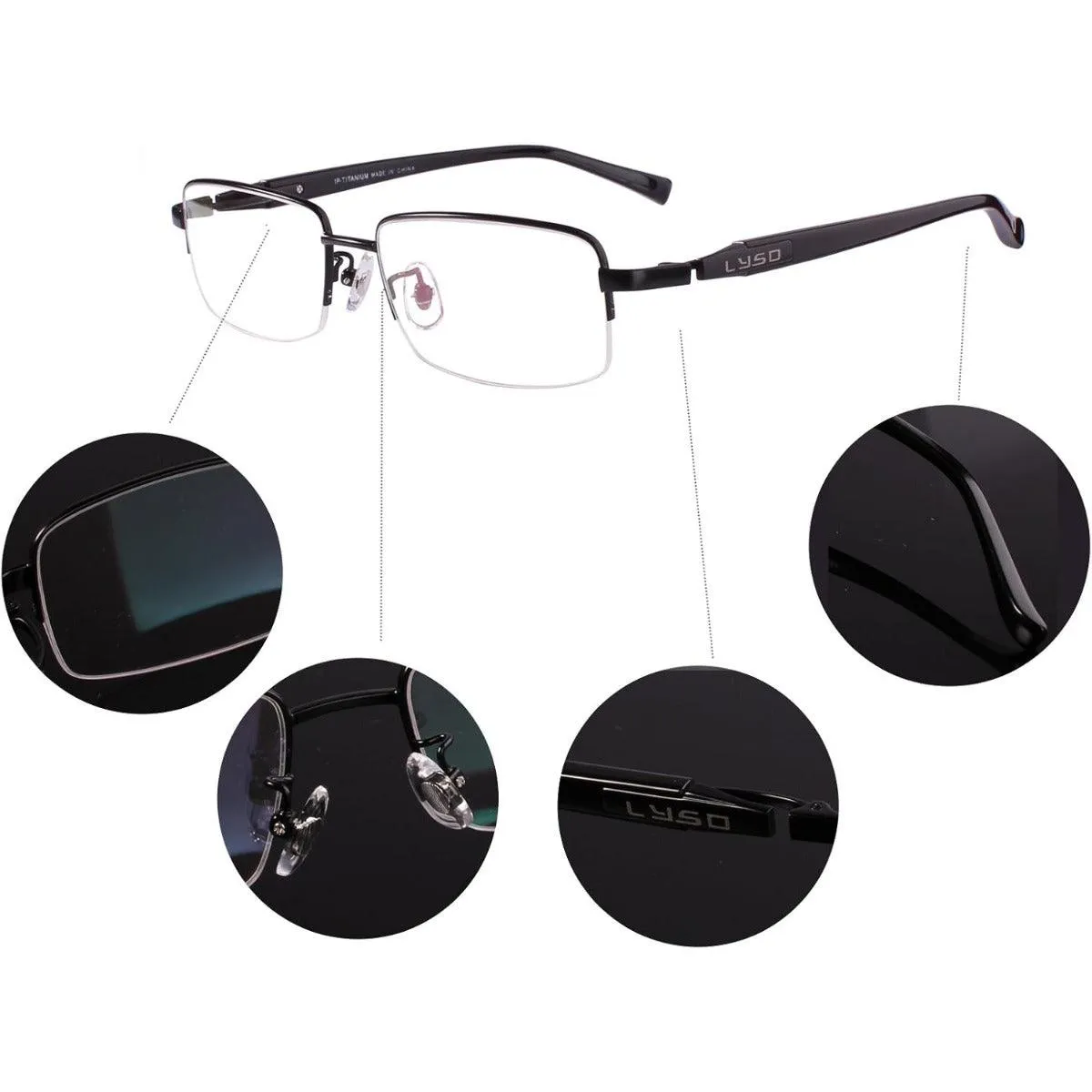 Men's Titanium Wide Half Rim Eyeglasses - Model A9910