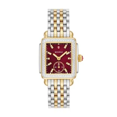 MICHELE Watches Deco Mid Two-Tone 18k Gold-Plated Diamond Watch (29mm)