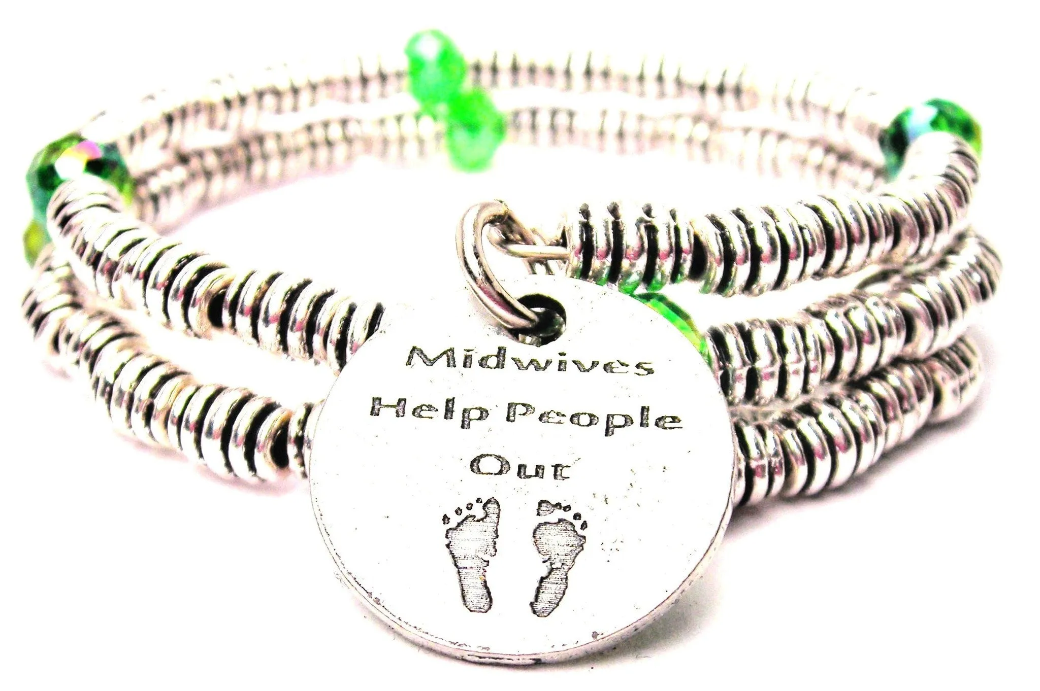 Midwives Help People Out With Footprints Curly Coil Wrap Style Bangle Bracelet