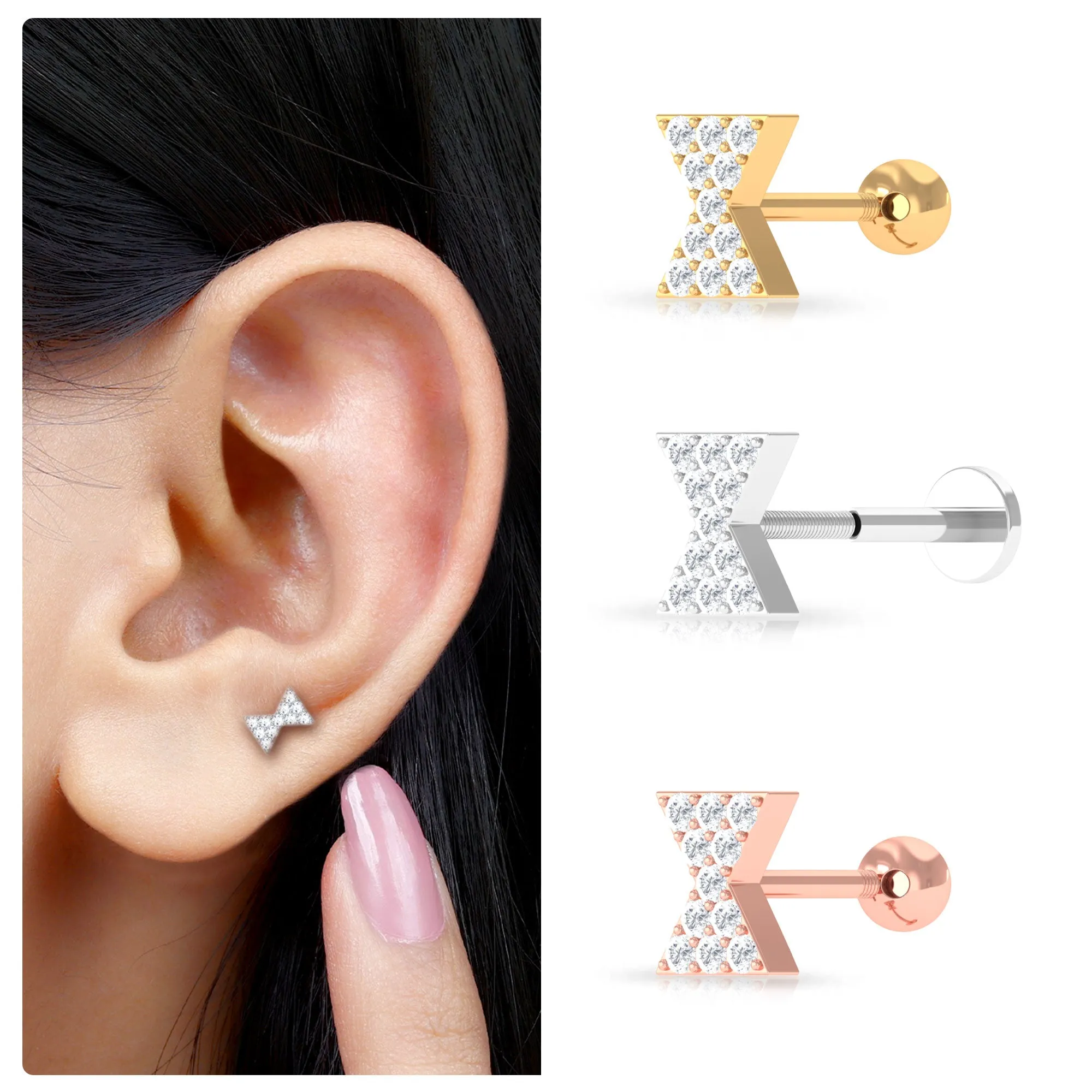 Minimalist Moissanite Bow Helix Earring in Gold