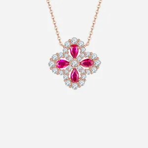 Murray Necklace Ruby 925 Sterling Silver Flower Shape Lab-Grown Chain Jewelry