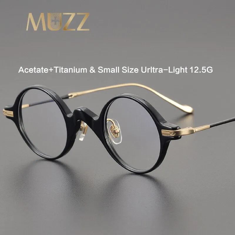 Muzz Unisex Full Rim Small Round Acetate Titanium Eyeglasses 5950