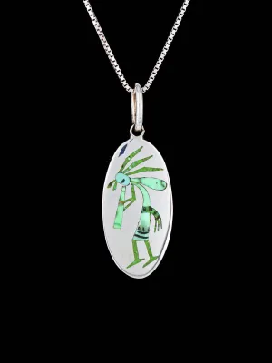 Native American Jewelry Carico Lake Turquoise Kokopelli Inlay Pendant