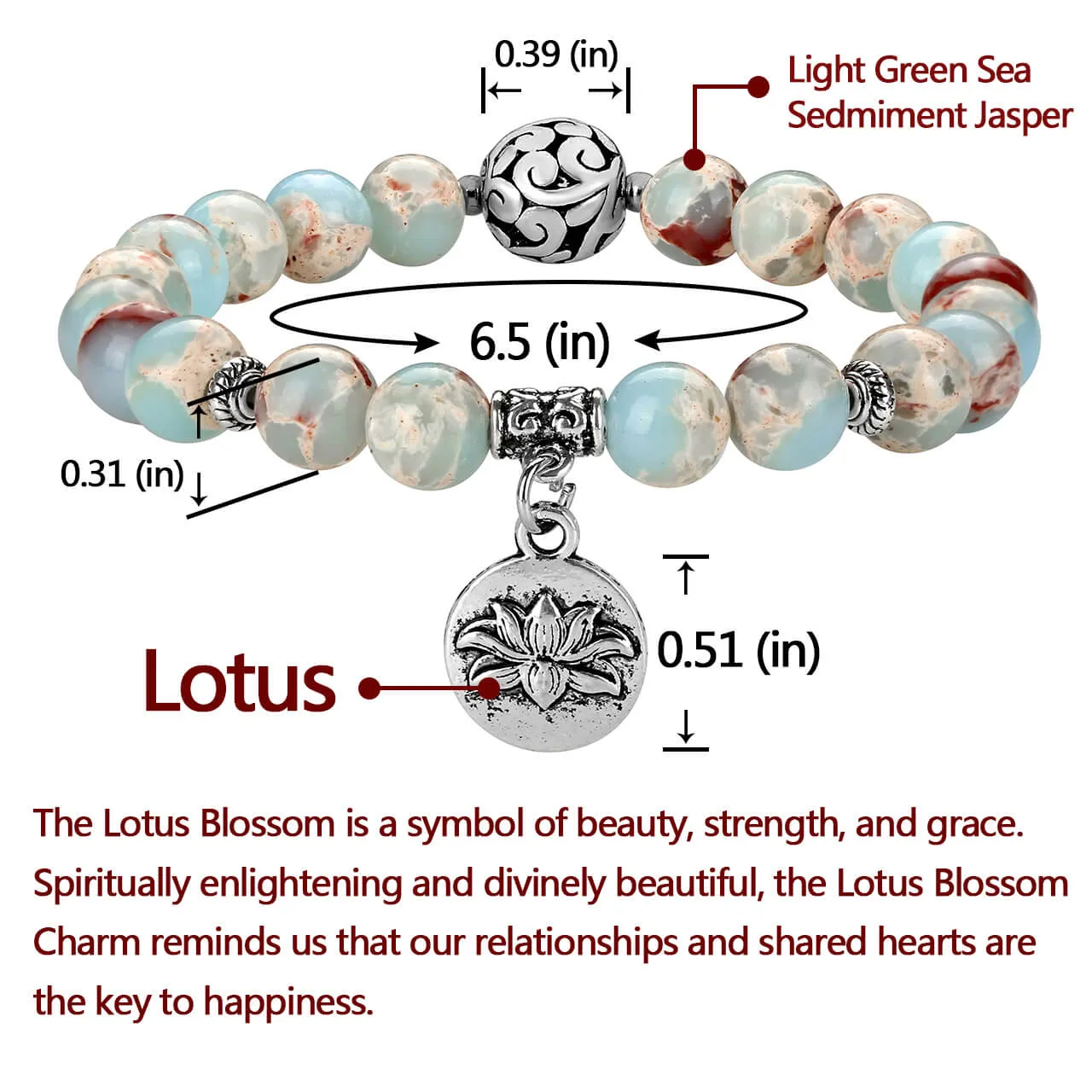 Natural Green Imperial Jasper Bracelet with Lotus Charm | Jovivi