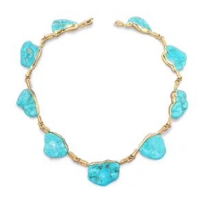 Oval & S Shaped Gold Links Tumbled Turquoise Necklace