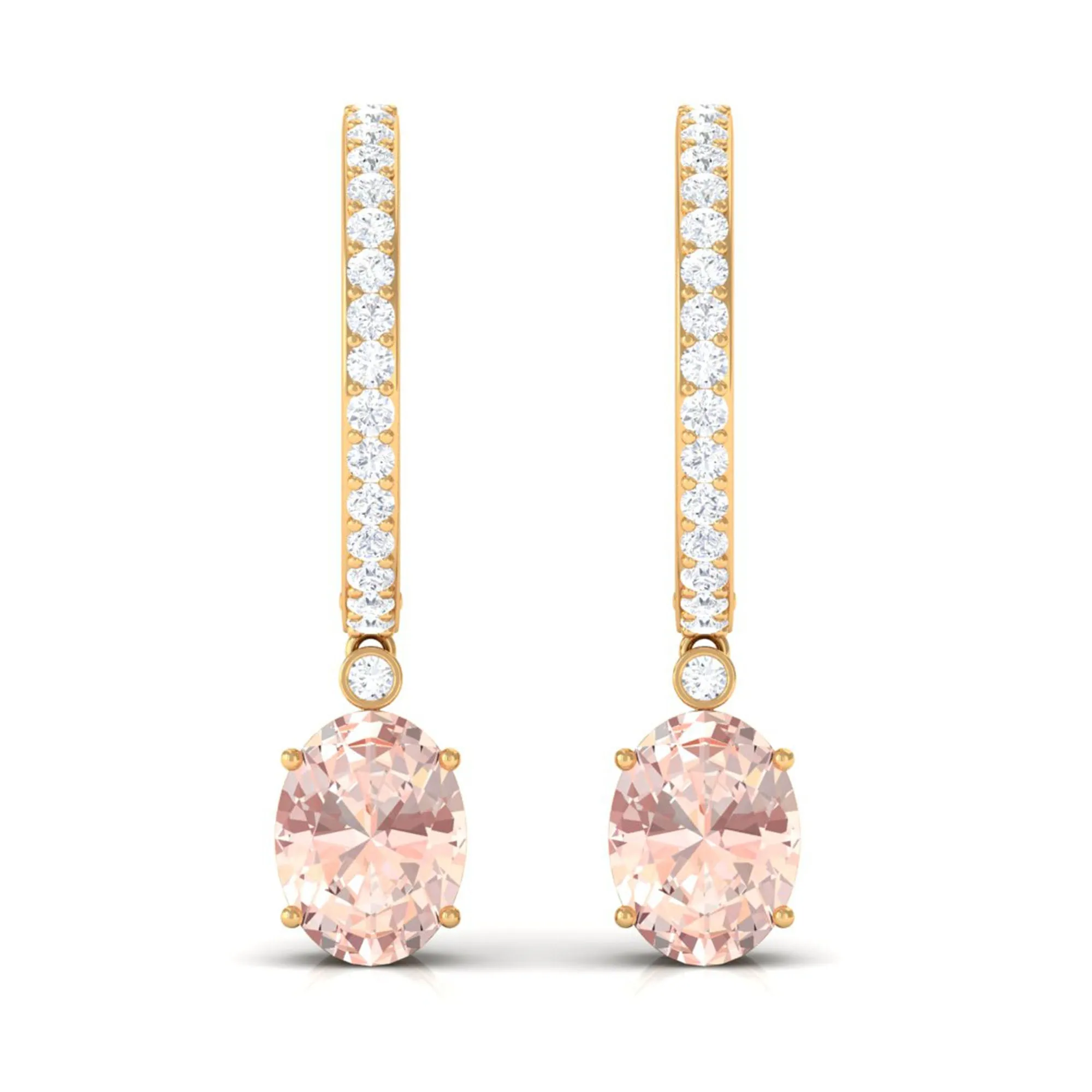 Oval Morganite Hoop Drop Earrings with Diamond Accent