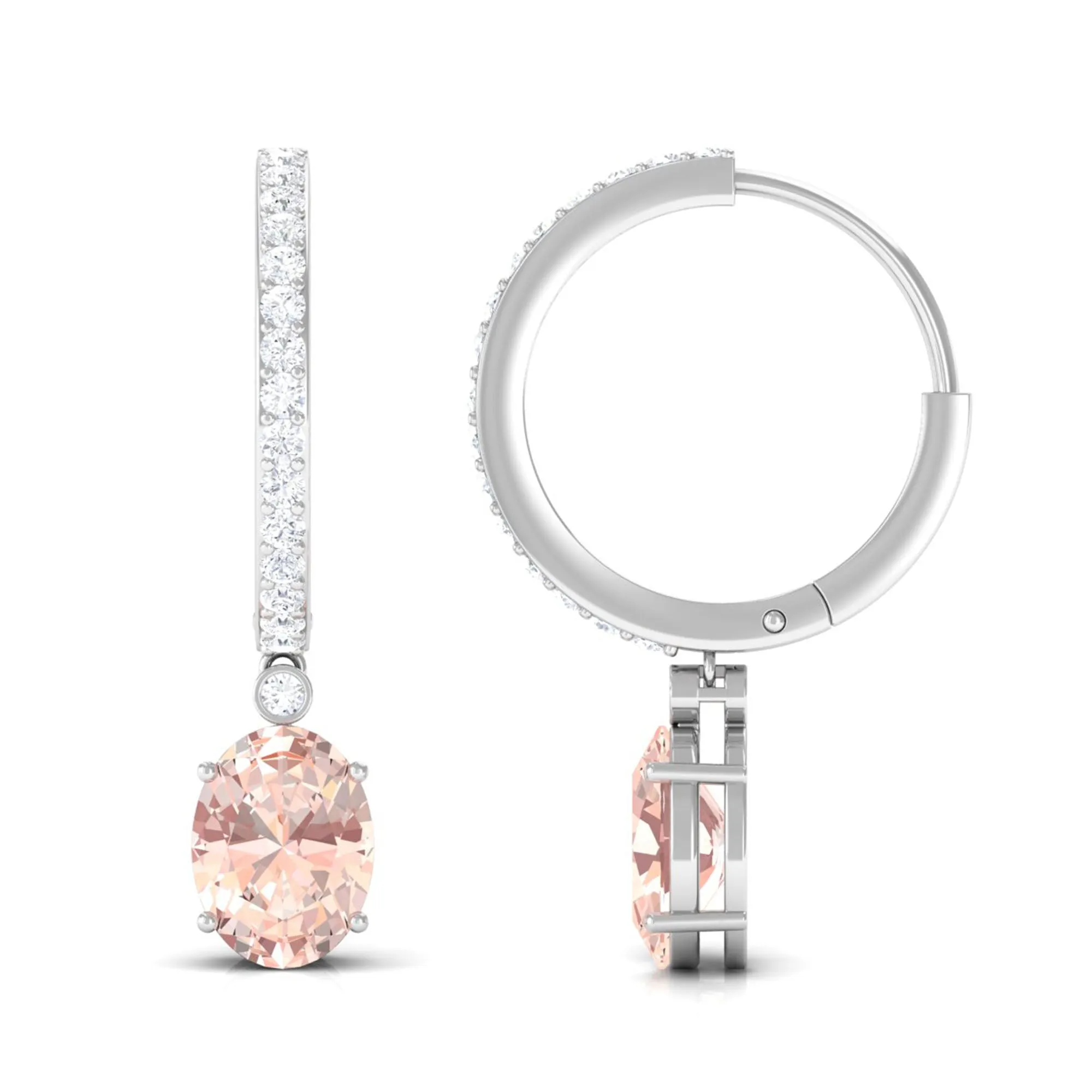 Oval Morganite Hoop Drop Earrings with Diamond Accent