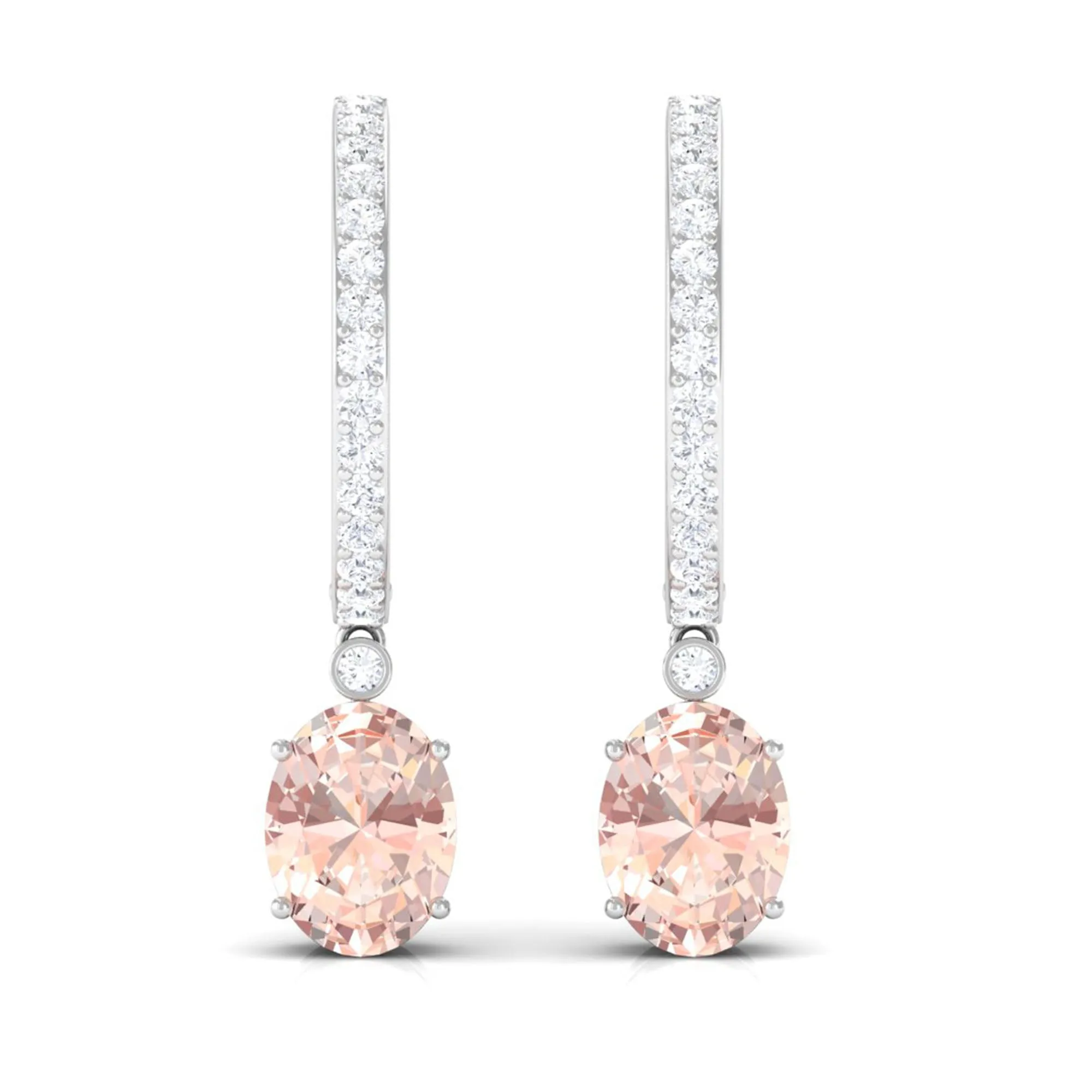 Oval Morganite Hoop Drop Earrings with Diamond Accent