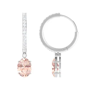 Oval Morganite Hoop Drop Earrings with Diamond Accent