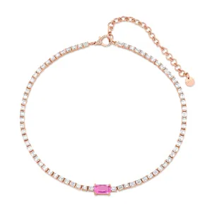 PINK SAPPHIRE EMERALD CUT CENTER TENNIS NECKLACE