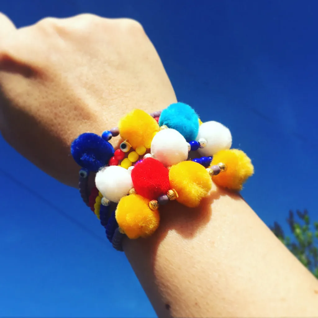 Pompom Stardust Charm Glass Bead Bracelet