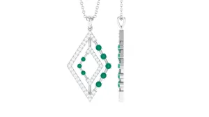 Real Emerald Designer Rhombus Pendant with Diamond