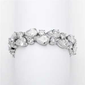 Red Carpet Bold CZ Pears Bridal Statement Bracelet in Silver Rhodium