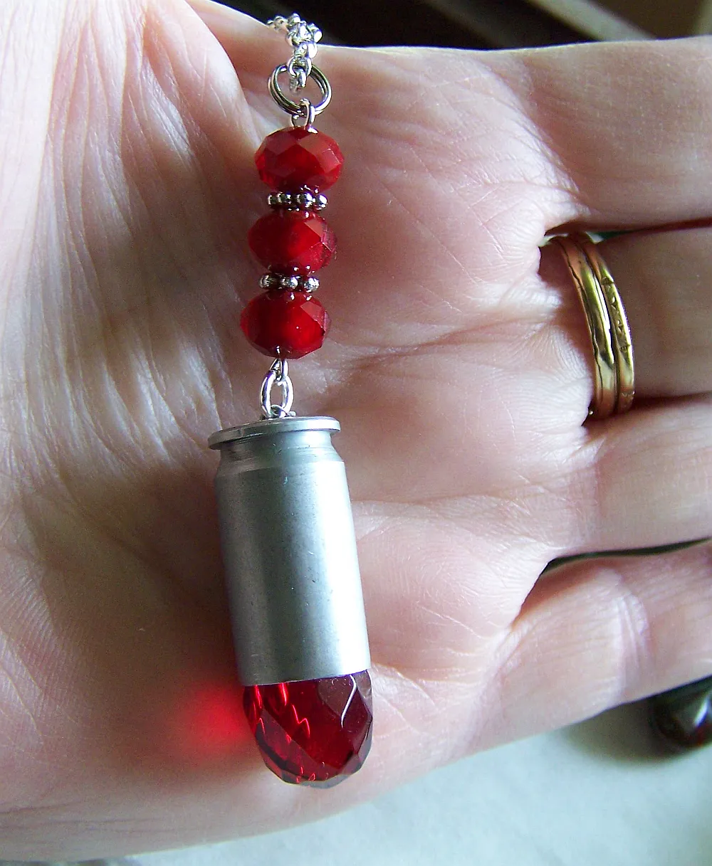 Red Crystal Fire Element Silver Bullet Jewelry Pendant