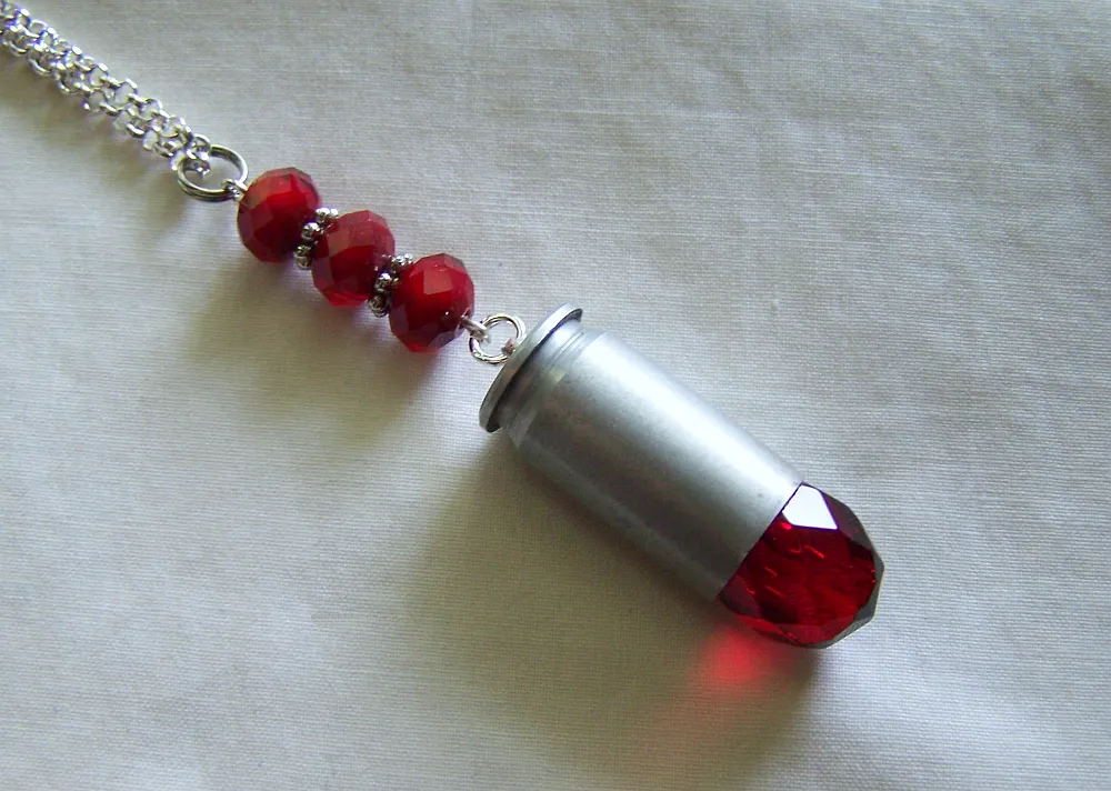 Red Crystal Fire Element Silver Bullet Jewelry Pendant