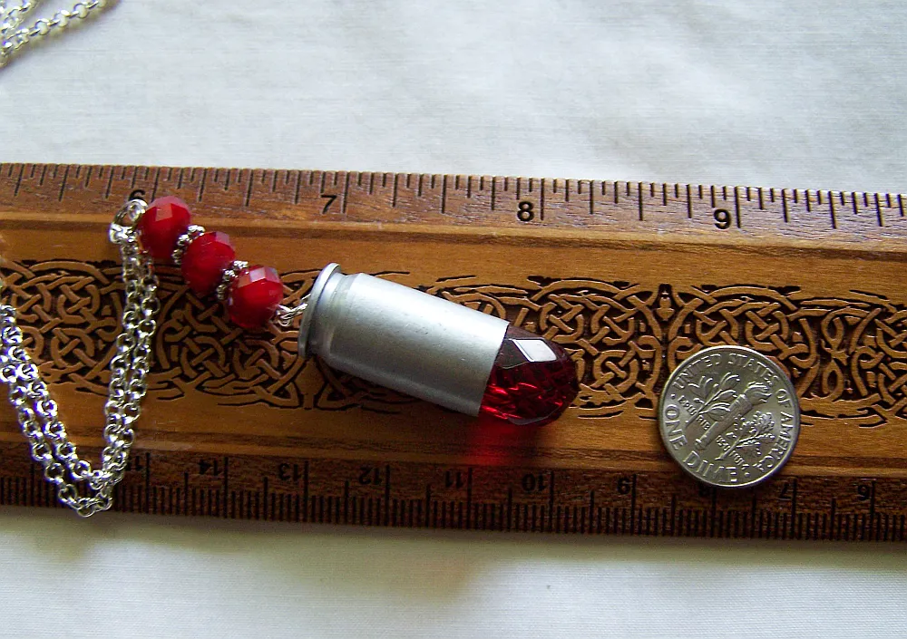 Red Crystal Fire Element Silver Bullet Jewelry Pendant