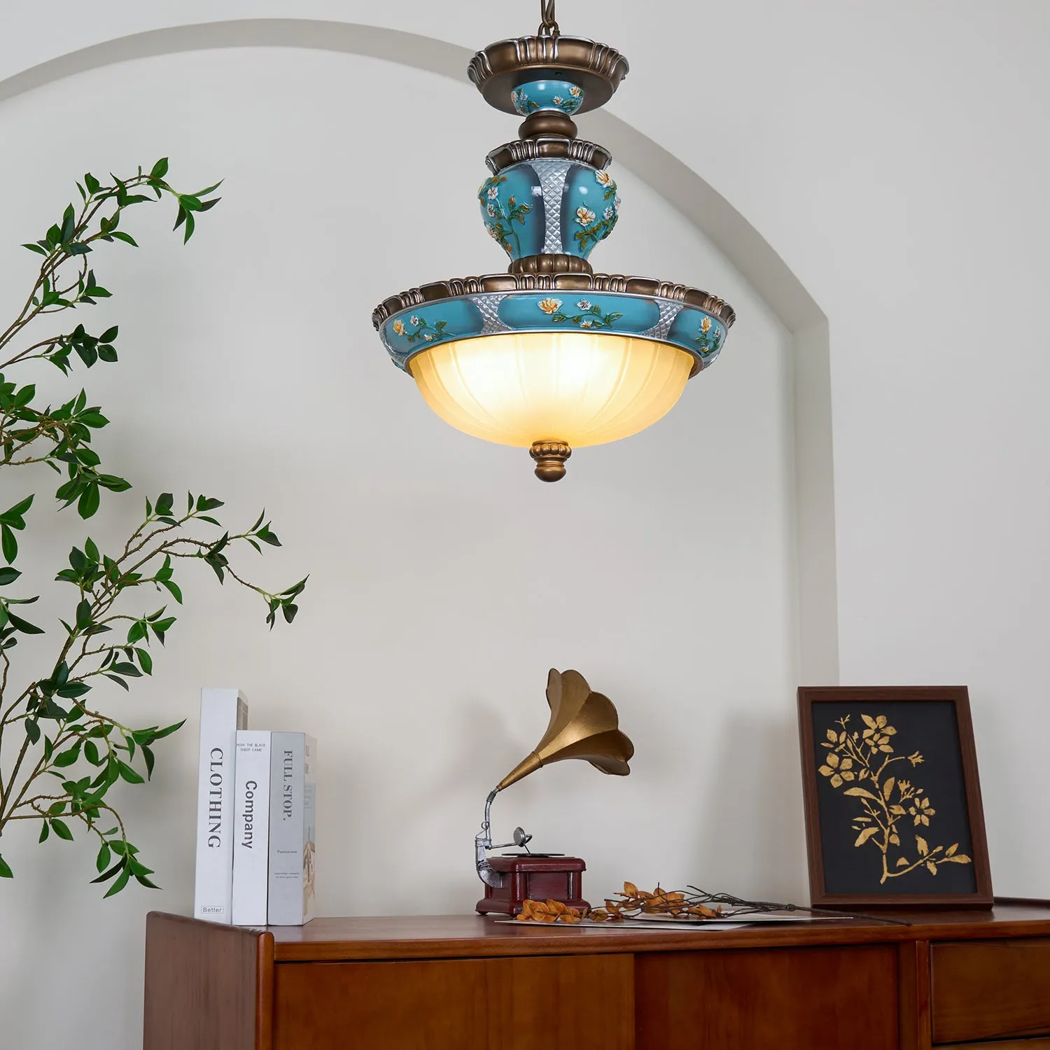 Retro Floral Resin Pendant Light