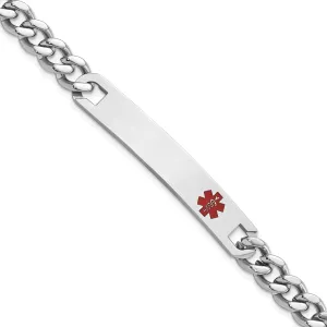 Rhodium Plated Small Red Epoxy Medical ID Bracelet