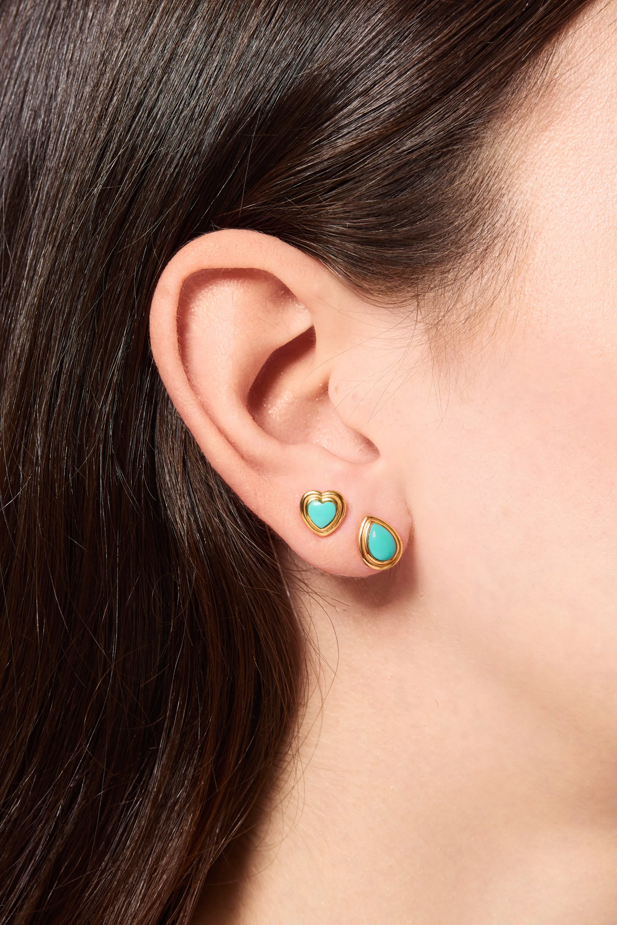 Ridge Teardrop Turquoise Gold Vermeil Stud Earring