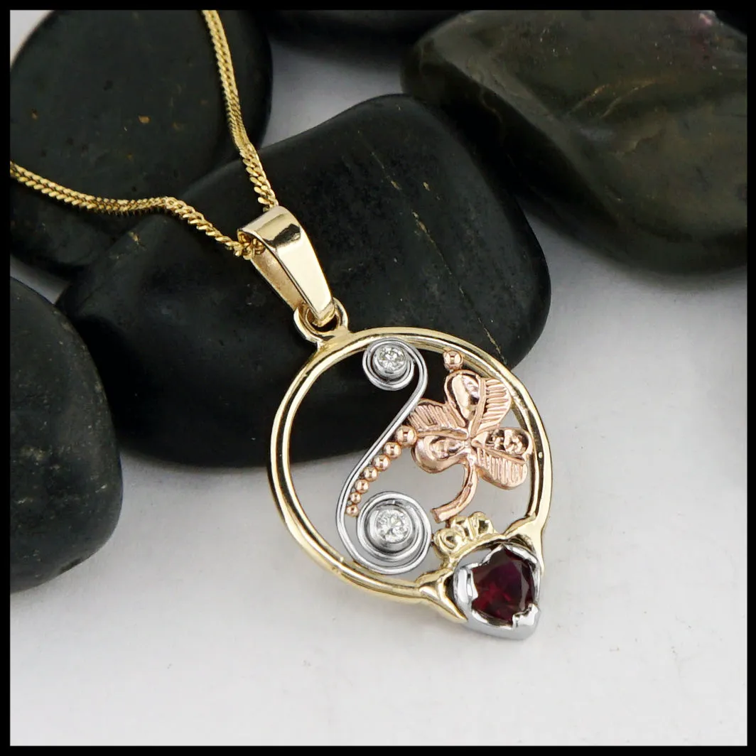 Ruby & Diamond Claddagh Pendant