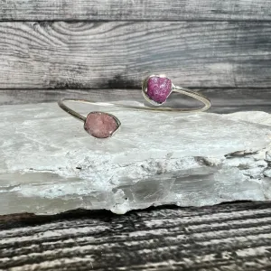 Ruby and Rose Quartz - Flexible Sterling Silver Bracelet