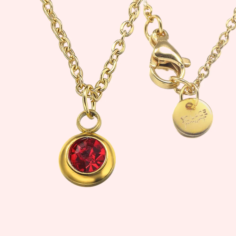 Ruby Bezel Set Hypoallergenic Necklace - July