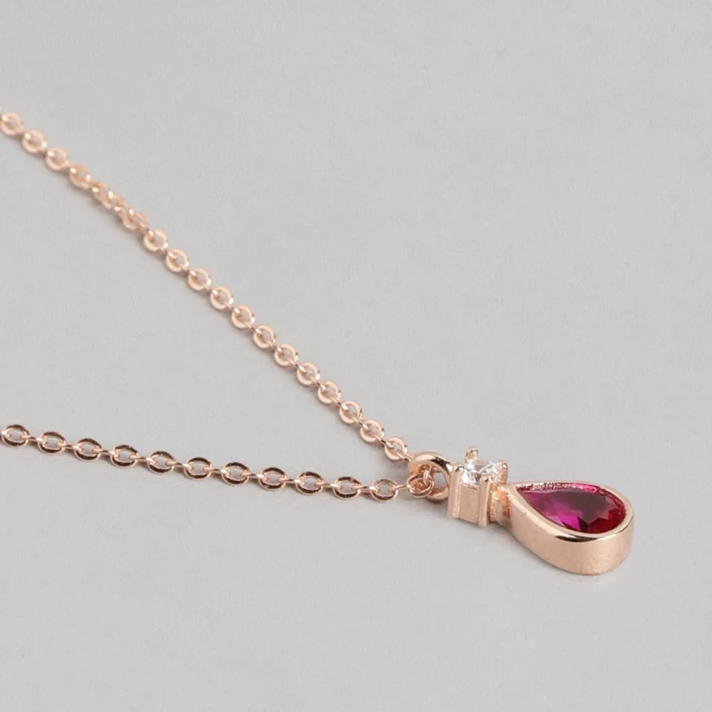 Ruby Tear Drop Rose Gold Plated 925 Sterling Silver Necklace