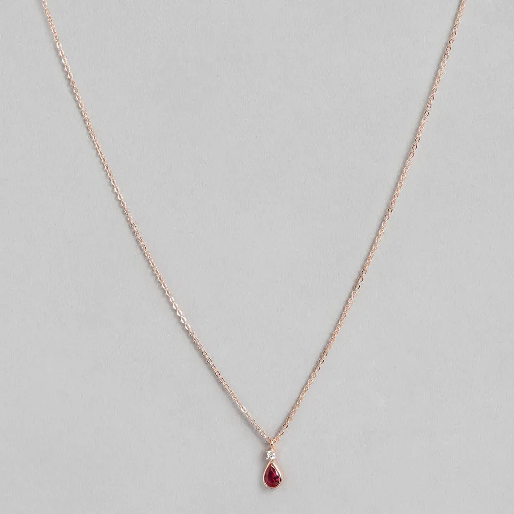 Ruby Tear Drop Rose Gold Plated 925 Sterling Silver Necklace