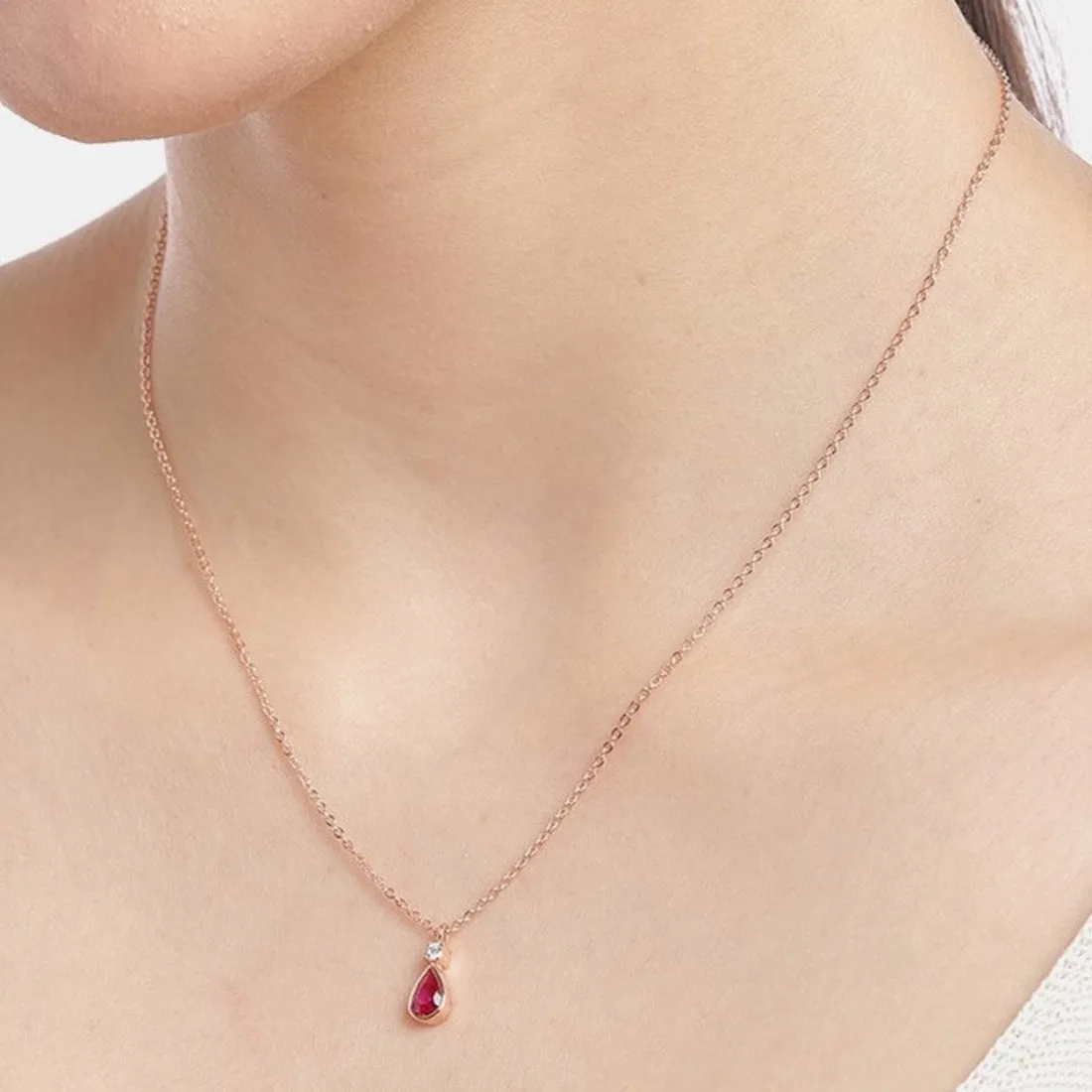 Ruby Tear Drop Rose Gold Plated 925 Sterling Silver Necklace