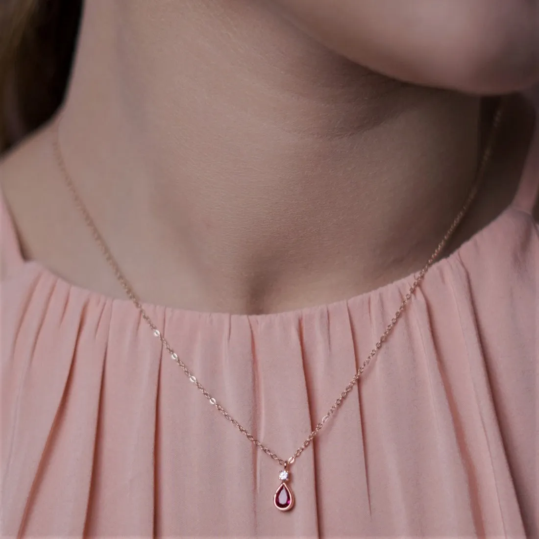 Ruby Tear Drop Rose Gold Plated 925 Sterling Silver Necklace