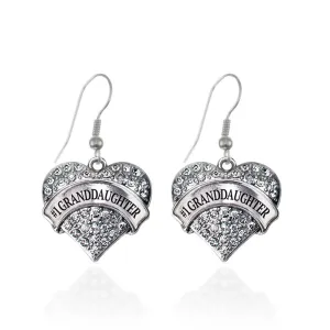 Silver #1 Granddaughter Pave Heart Charm Dangle Earrings