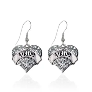 Silver Aikido Pave Heart Charm Dangle Earrings