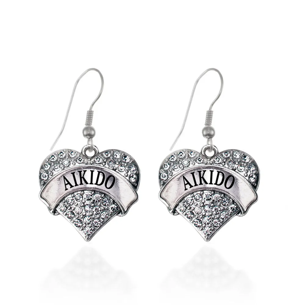 Silver Aikido Pave Heart Charm Dangle Earrings