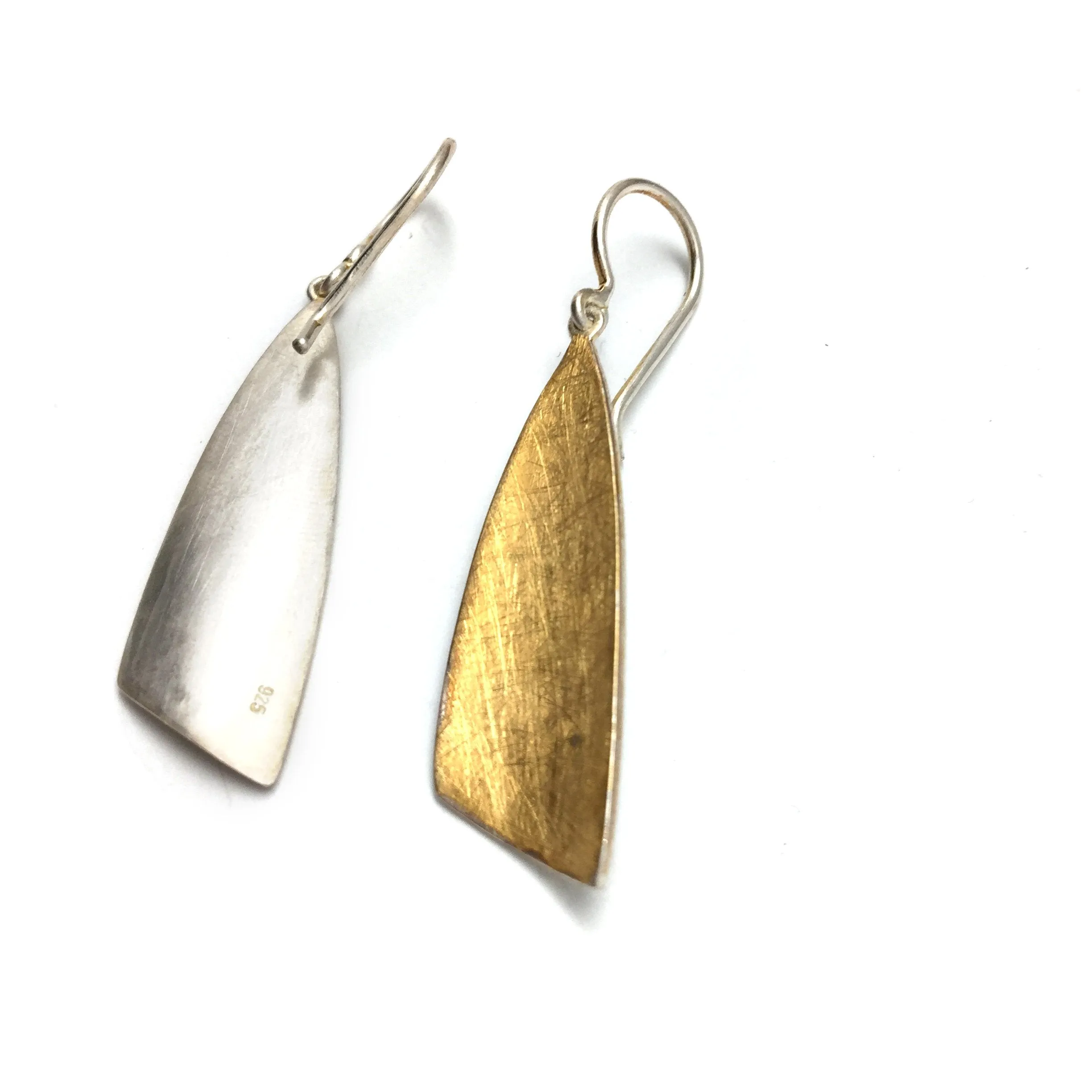 Silver and Gold Wedge Dangle Earrings