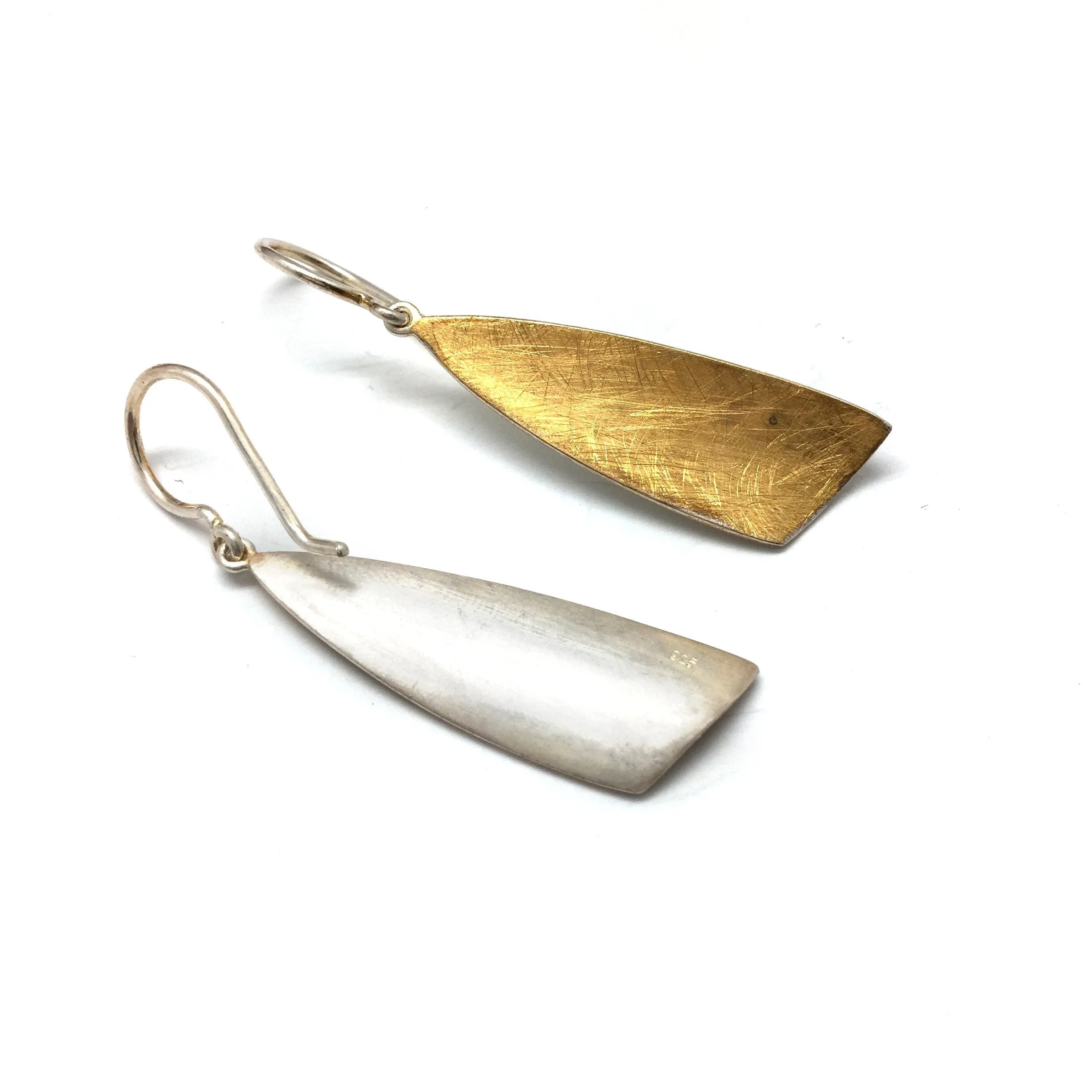 Silver and Gold Wedge Dangle Earrings