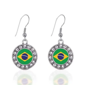 Silver Brazilian Flag Circle Charm Dangle Earrings