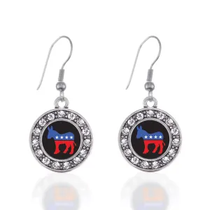 Silver Democrat Circle Charm Dangle Earrings