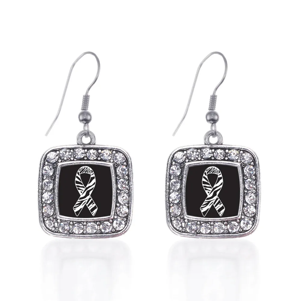 Silver EDS Awareness Square Charm Dangle Earrings