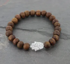 Silver Hamsa Crystal Wrist Mala