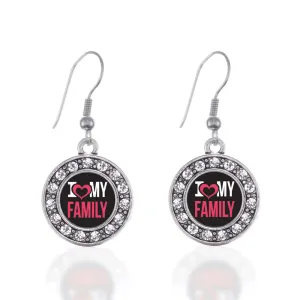 Silver I Love My Family Circle Charm Dangle Earrings